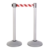 Premium Retractable Belt Stanchion - Silver powder coated steel post with 15lb base & 7.5' danger red/white chevron belt (2 pack)