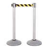 Premium Retractable Belt Stanchion - Silver powder coated steel post with 15lb base & 7.5' safety yellow/black chevron belt (2 pack)