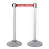 Premium Retractable Belt Stanchion - Silver powder coated steel post with 15lb base & 7.5' "Danger - Keep Out" belt (2 pack)