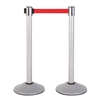 Premium Retractable Belt Stanchion - Silver powder coated steel post with 15lb base & 7.5' red belt (2 pack)