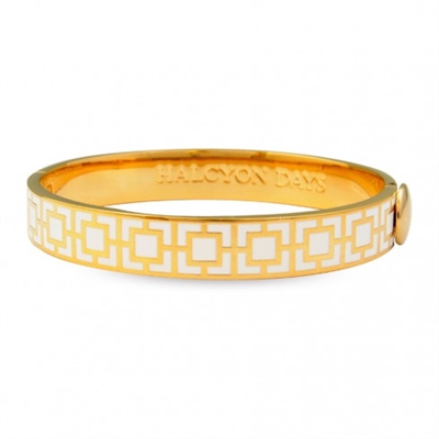 Mosiac Cream and Gold Hinged Bangle by Halcyon Days