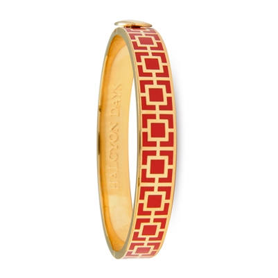 Mosiac Red & Gold Hinged Bangle by Halcyon Days