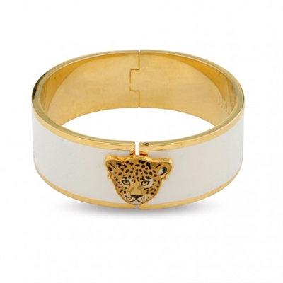 Leopard Cream & Gold Hinged Bangle by Halcyon Days