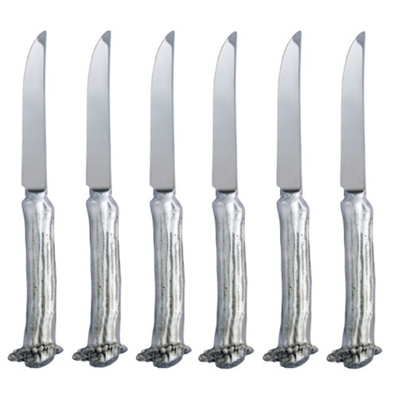 Pewter Antler Handle Steak Knife Set of 6 by Vagabond House