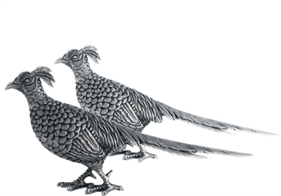 Pewter Pheasant Statuettes by Vagabond House