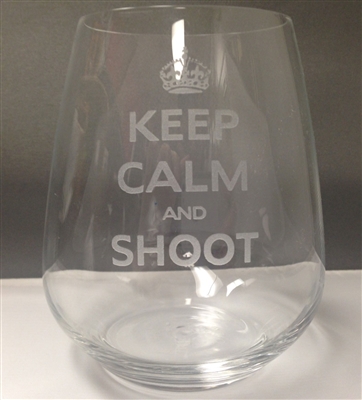 Keep Calm and Shoot Stemless Wine Glass