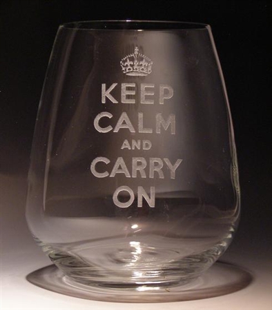 Keep Calm and Carry On Stemless Wine Glass