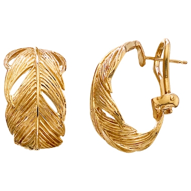 Wide Feather Earrings in 14K and 18K Gold by Grainger McKoy