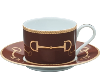 Cheval Chestnut Brown Cup and Saucer by Julie Wear