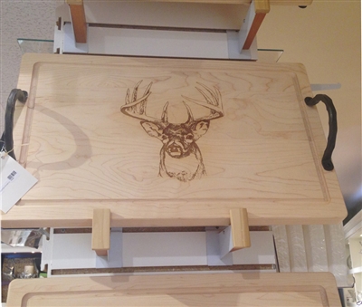 24" Rectangle Wood Cutting Board with Front Facing Deer by Maple Leaf at Home