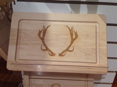 13" Rectangle Wood Cutting Board with Antlers by Maple Leaf at Home