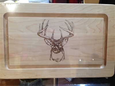 13" Rectangle Wood Cutting Board with Front Facing Stag by Maple Leaf at Home