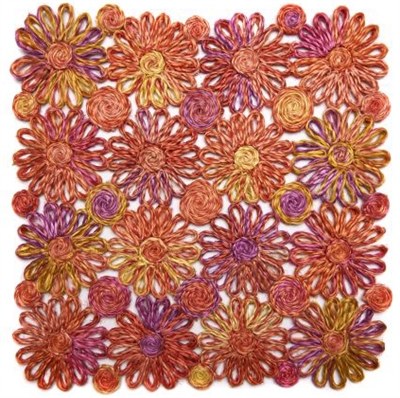 Coral Patchwork Daisy Square Placemat by Deborah Rhodes