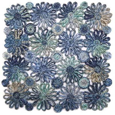 Blue Patchwork Daisy Square Placemat by Deborah Rhodes