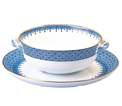 Blue Lace Cream Soup and Saucer by Mottahedeh