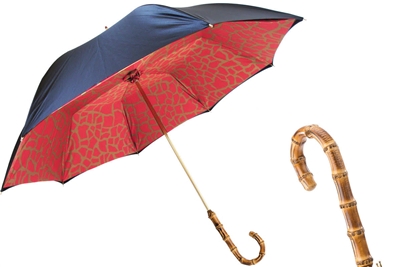 Black Umbrella with Red Giraffe Print Interior by Pasotti