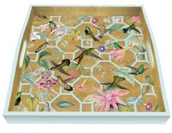 Hummingbird Trellis Gold Square Tray by Caspari