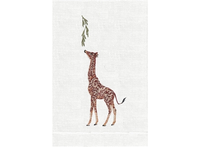 Anali - Jungle Giraffe on White Linen Guest Towel