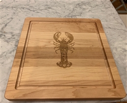 14" Square Wood Cutting Board With Lobster by Maple Leaf at Home