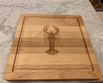 14" Square Wood Cutting Board With Lobster by Maple Leaf at Home