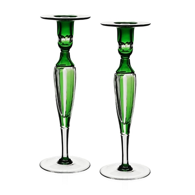 Emerald Pair of Candlesticks by William Yeoward Crystal