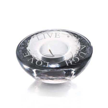 Engraved "Live Laugh Love" Celebration Tealight in Gift Box by Simon Pearce