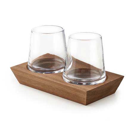 Ludlow Whiskey Glass Set of 2 with Wood Base by Simon Pearce