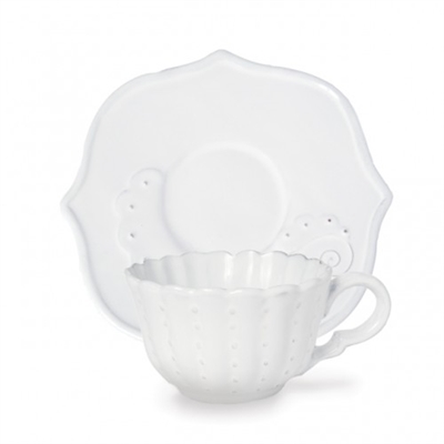 Bella Bianca Beaded Flora Cup and Saucer by Arte Italica