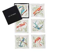 Birds of Paradise Cocktail Napkins in White & Multi, Set of 6 in a Gift Box by Kim Seybert