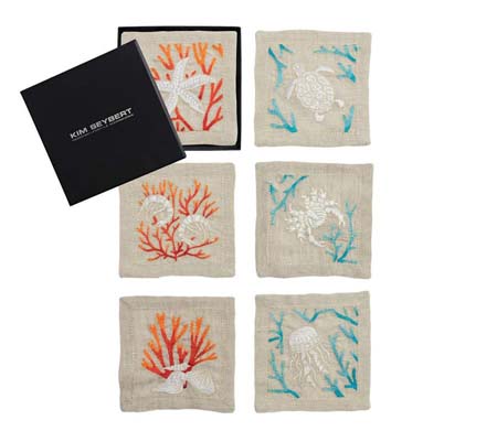 Cozumel Cocktail Napkins in Natural & Multi, Set of 6 in a Gift Box by Kim Seybert