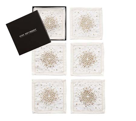 Starburst Cocktail Napkins In White, Red, & Green (Set of 6 in a Gift Box) by Kim Seybert