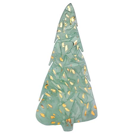 Elements 16" x 8" Green with Gold Flakes Holiday Tree by Annieglass