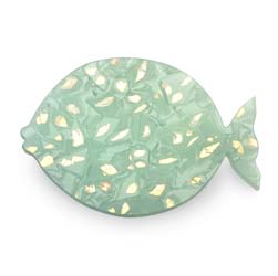 Elements 8" x 12" Green with Gold Flakes Kisser Fish by Annieglass