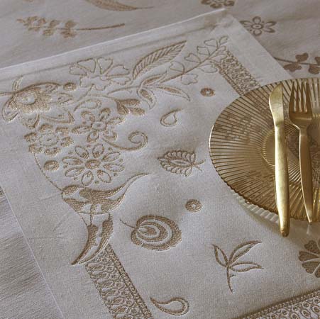 Haute Couture Swarovski Gold Table Linens by Le Jacquard Francais