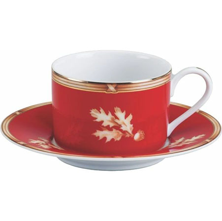 Julie Wear - gr04 - Cup & Saucer - Gold Oak Red