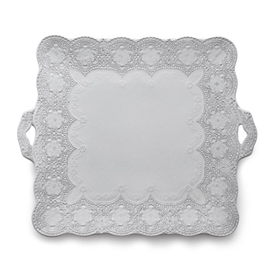 Merletto White Square Platter with Handles by Arte Italica