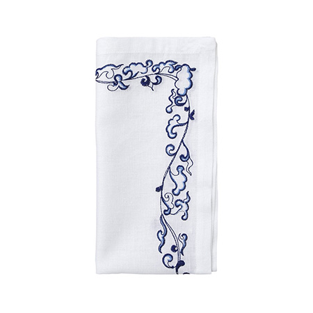 Kim Seybert - Ming Border Napkin in White & Navy - Set of 4