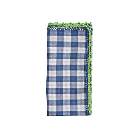 Kim Seybert - Check Napkin in White, Blue, & Green - Set of 4