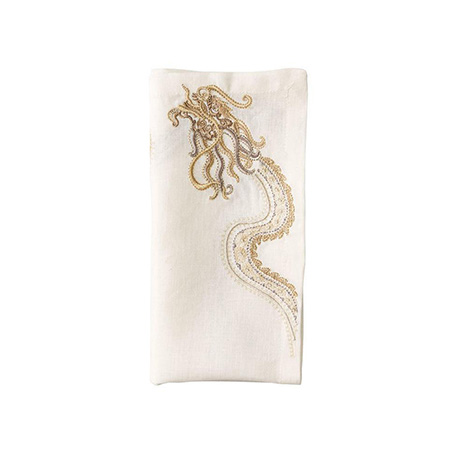 Kim Seybert - Imperial Dragon Napkin in White, Gold & Silver - Set of 4
