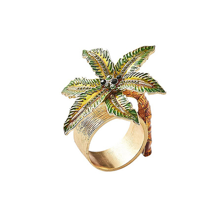 Kim Seybert - Palm Coast Napkin Ring in Green & Gold - Set of 4 in a Gift Box