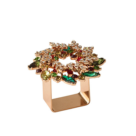 Kim Seybert - Gem Wreath Napkin Rings in Red, Green, & Gold - Set of 4 in a Gift Box