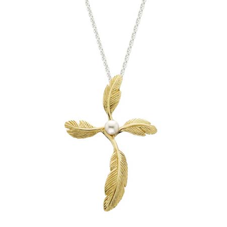 Feather Cross Small Pendant by Grainger McKoy