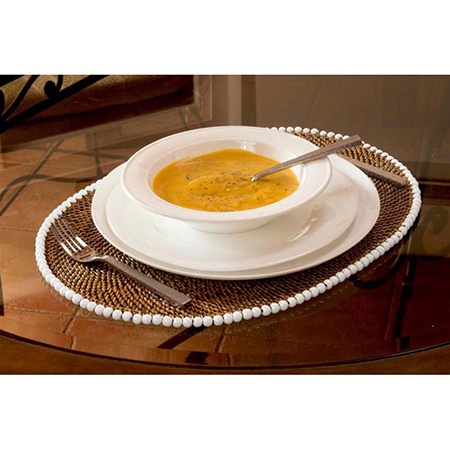 Oval Placemat with Beads White - Set of 4 by Calaisio