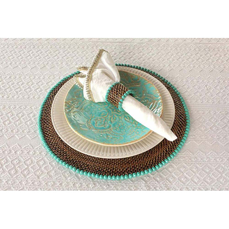 Round Placemat with Beads Aqua - Set of 4 by Calaisio