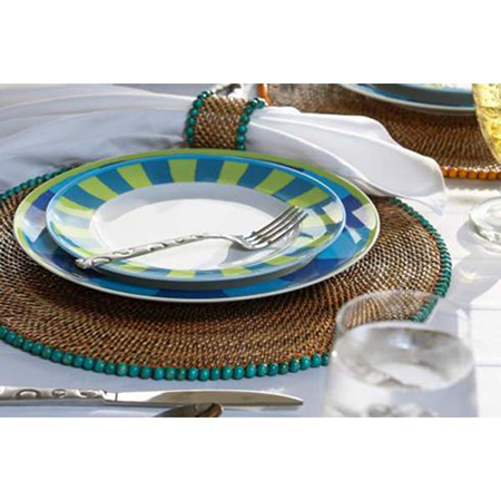 Round Placemat with Beads SeaGreen - Set of 4 by Calaisio