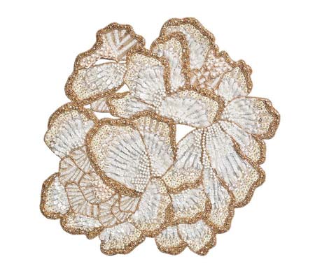 Botanica Placemat in White, Gold, & Silver, Set of 2 by Kim Seybert