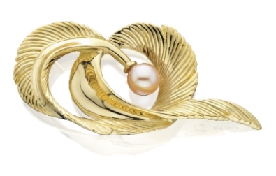 Feather Curl With Pearl Pin Silver/Gold by Grainger McKoy