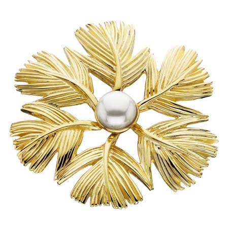 Gold Feather Wreath Pin and Pendant with Pearl by Grainger McKoy