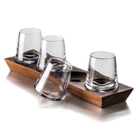 Ludlow Whiskey Glass Set with Wood Base by Simon Pearce