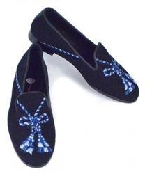 ByPaige - Blue Tassel on Black Needlepoint Women's Loafer